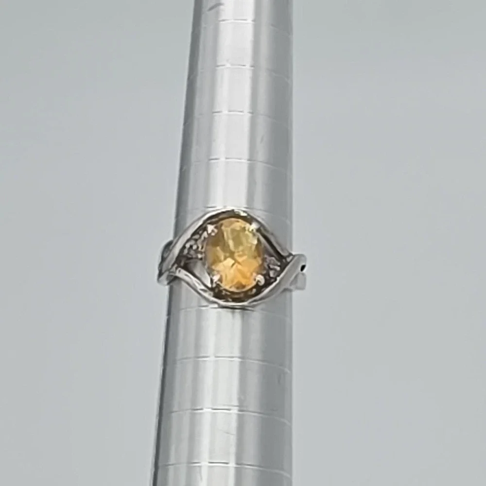 Vintage Citrine Ring Diamond Accents 925 Sterling Silver Size 5‎ FREE $HIPPING!!